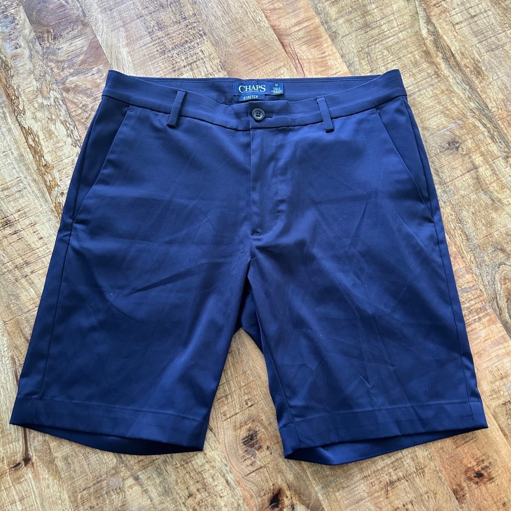 Chaps Mens Navy Blue Stretch Performance Flat Front Golf Shorts Size 32